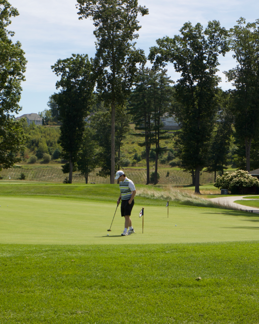 long shot of golfer on the green