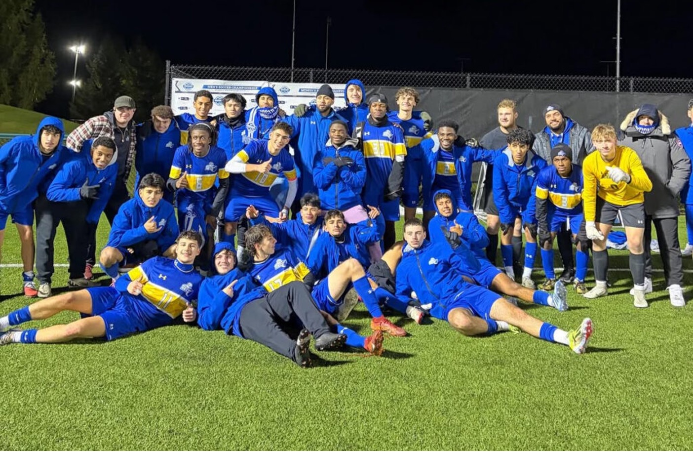 The NECC 2025 Men's Soccer Team after their national tournament win
