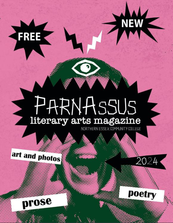 cover of latest edition of magazine, black lettering on hot pink background