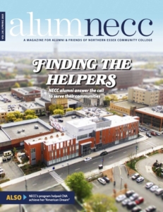 cover of the spring '25 edition of alumnecc. features the el hefni building