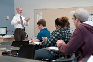 Paul Cavan, coordinator of the Criminal Justice Program, teaching his class.