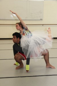 Jonathan Paredes of Lawrence and Molly Dowell of Andover prepare a dance piece for the Stillpoint Dance annual spring performance.