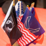 close up of small flag table centerpieces