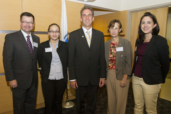 Rep. Brian Dempsey, NECC student trustee Emily Ramirez, NECC President Lane Glenn, Rep. Linda Dean Campbell, and NECC alumna Lindsey Curole.