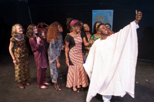 Models took time for a selfie after the Northern Essex Community College African Students fashion show.