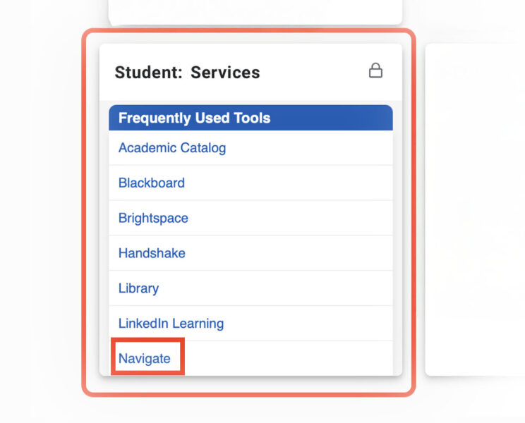 A screenshot showing the "Navigate" link on myNECC